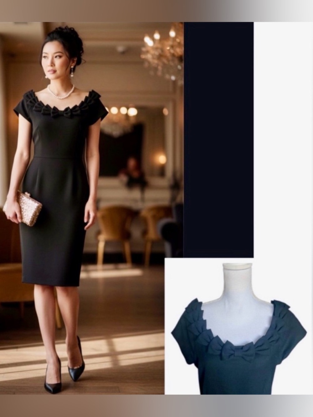 Kate Spade Black Dress LBD Miriam bows at neckline details size 8 Modest classy